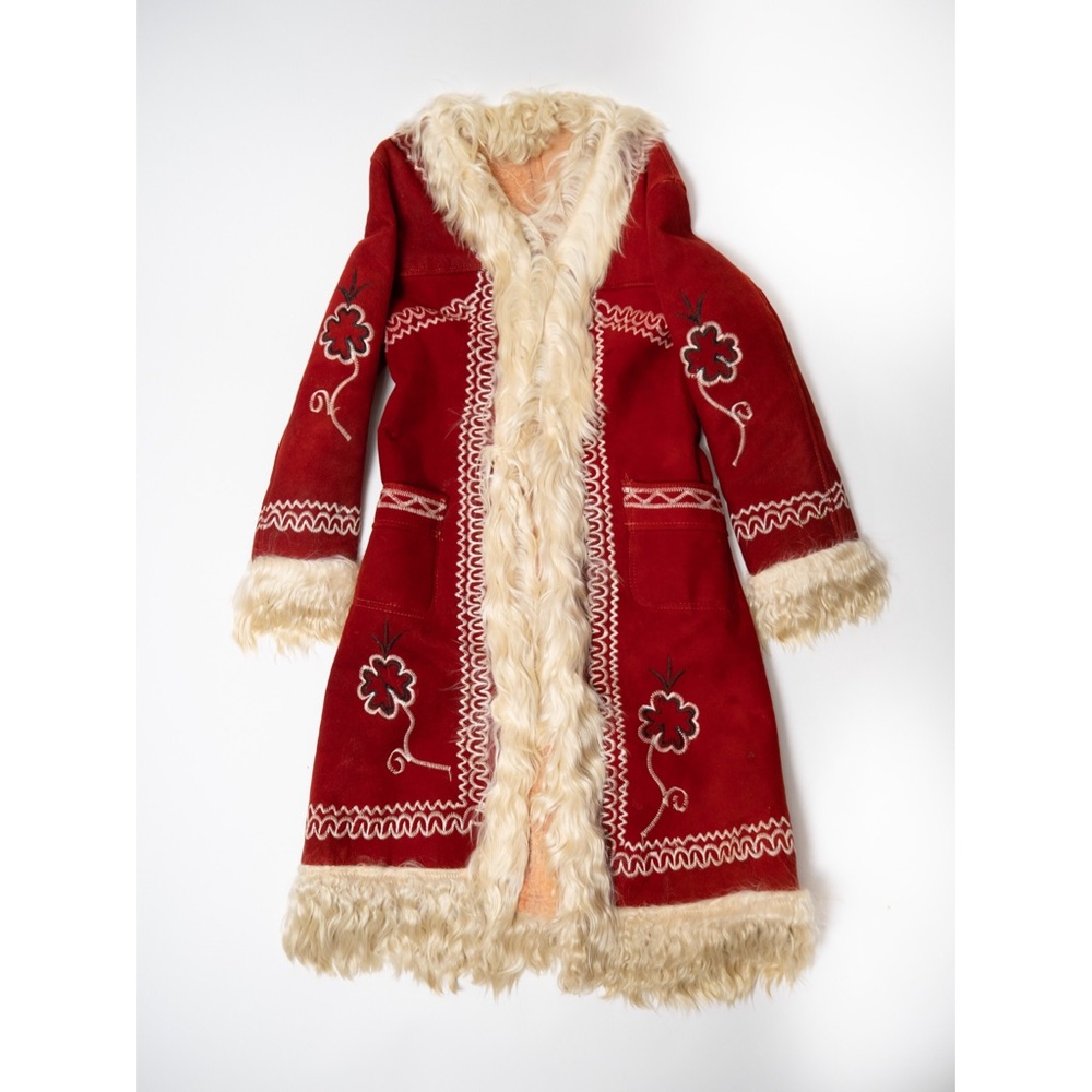 Vintage embroidered suede and fur coat
